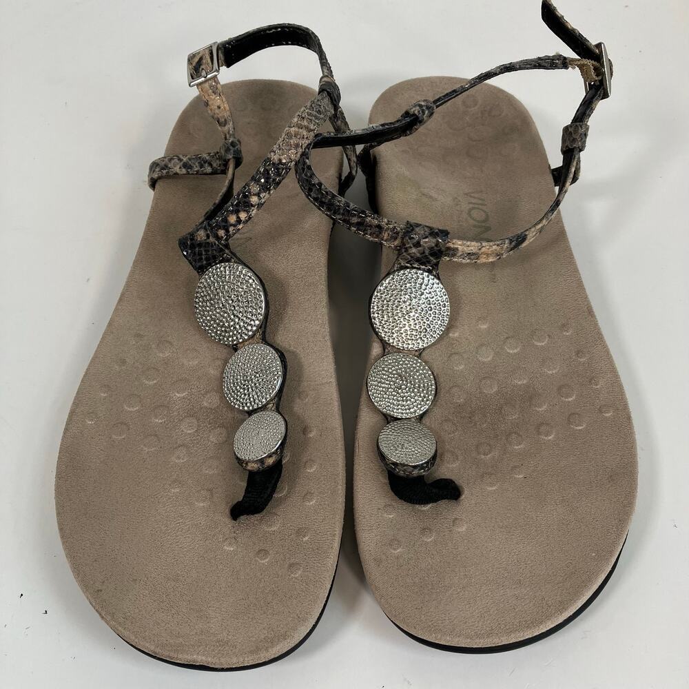VIONIC Lizbeth Natural Snake Printed Medallion T-strap Thong Sandals WORN - Picture 7 of 16